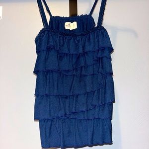 Ruffle Navy Tank Top by Hollister